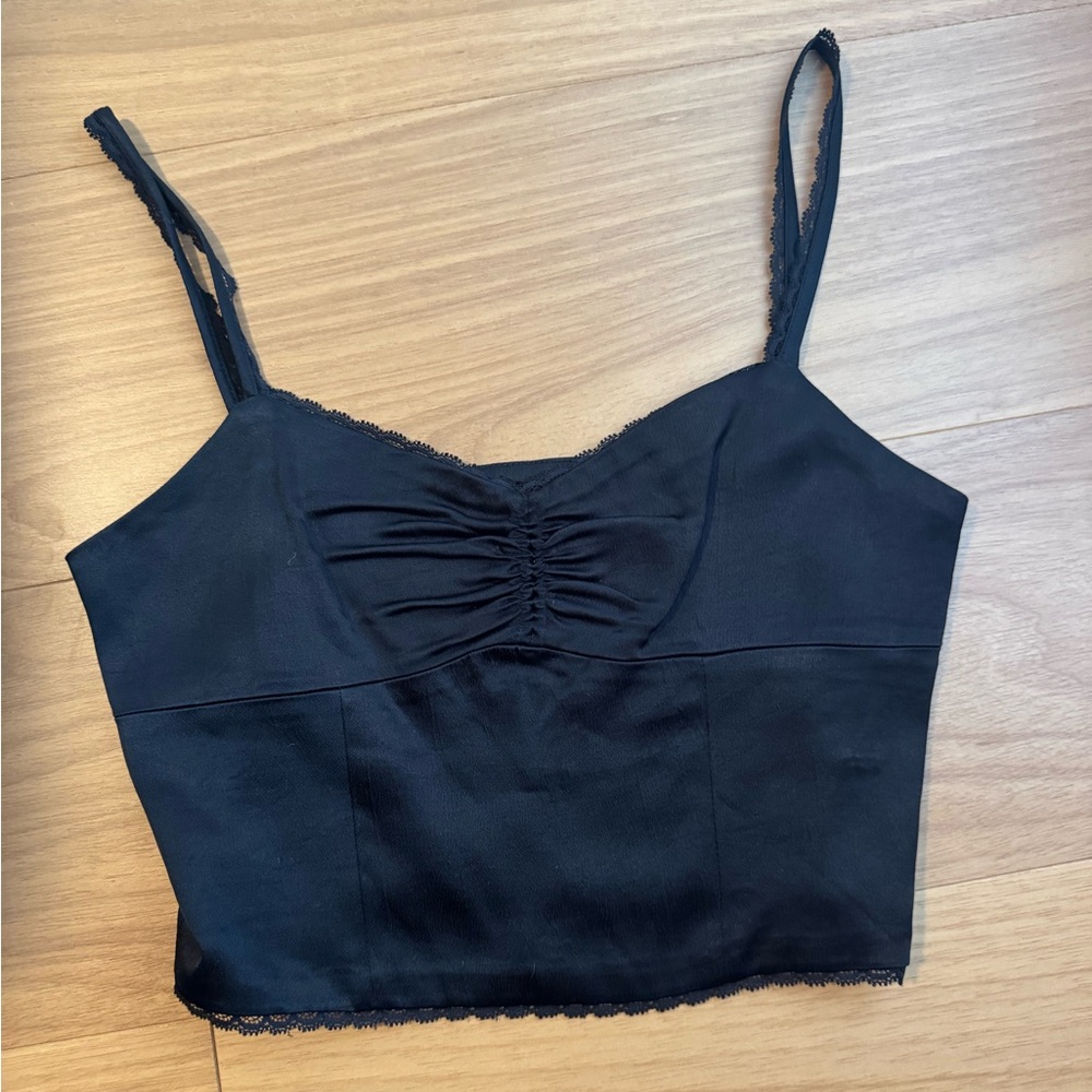 Zara Silky Black Lace Detail Crop Top